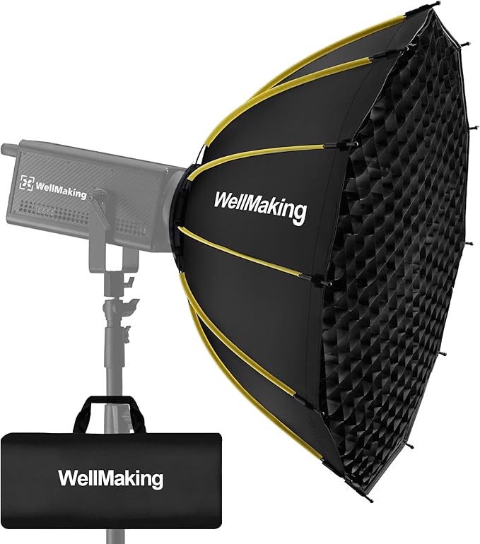 WELLMAKING 33.4inch/85cm Parabolic 16K Softbox Quick Set up and Folding, with Diffusers/Honeycomb Grid/Bag,Compatible with Bowens Mount Light for Portrait or Product Photography Studio Flash Monolight