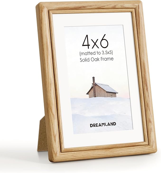 Dreamland 4x6 Picture Frame, Oak Wood 4 by 6 Frames for Tabletop & Wall Display, 4x6 Picture Frame Matted to 3.5x5, Rustic Wood 4 x 6 Photo Frames with Tempered Glass