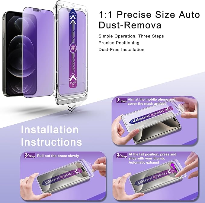 SHANG PIN JIA 2 Pack Anti Blue Light Matte Screen Protector for iPhone 12 and iPhone 12 Pro 6.1-Inch Auto Dust Removal, No Bubbles, Tempered Glass Film, Easy Installation