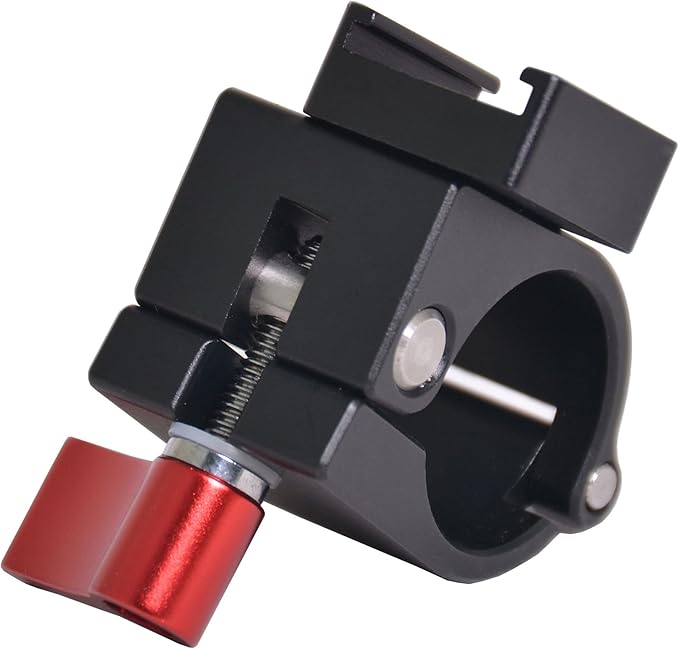 Bestshoot Light Mount Stand Bracket, 25mm Rod Clamp Holder with Cold Shoe Mount for DJI Ronin-M, Freefly MoVI - Red Knob, LED Video Lights, Field Monitor, External Microphone, Flash Speetlite.