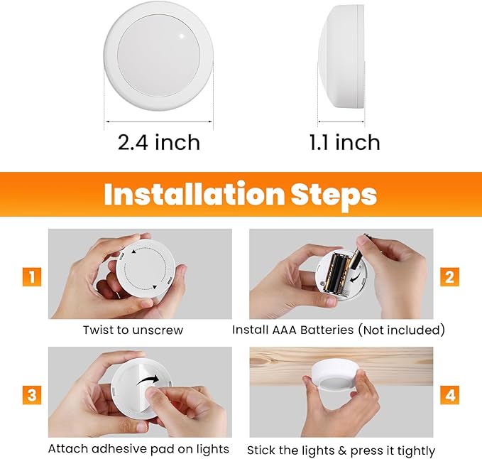 LED Puck Lights with Remote Control, 16 Color Changing Under Cabinet Lighting with Dimmer & Timer, AAA Battery Operated,Under for Closet Bedroom Kitchen, Stair (12 Pack White)