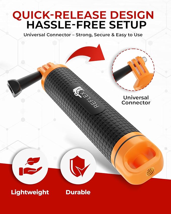 REFLEX CAMERA Waterproof Floating Hand Grip Compatible with Gopro Hero 13/12/11/10/9/8, Akaso, Insta360 & DJI Osmo & Other Action Cameras. Great Floating Handle with Anti Slip Grip & Wrist Strap