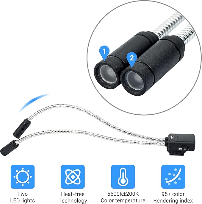 JJC Ultra-Adjustable LED Macro Arm Light for Insect Plant Jewelry Food Shooting, 5 Brightness CRI 95+ Macro Photography Lighting with Shoe Mount for Canon Nikon Sony DSLR Cameras