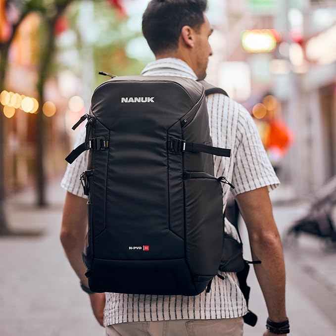 NANUK N-PVD 30L Camera Backpack – Water-Repellent with Rain Cover, Fits 2 Cameras, Drone, Tripod & 16" Laptop Compartment, Carry-On Approved – For Photographers, Travel & Hiking – Black