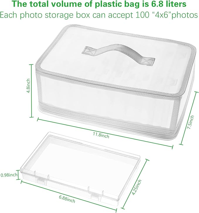 Gbivbe Photo Storage Bag 4x6, 10 Inner Large Photo Storage Box Photo Cases Store up to 1000 Photos, Photo Organizer Cards Craft Keeper with Handle for Photo Puzzles Cards Seed Packets (White)