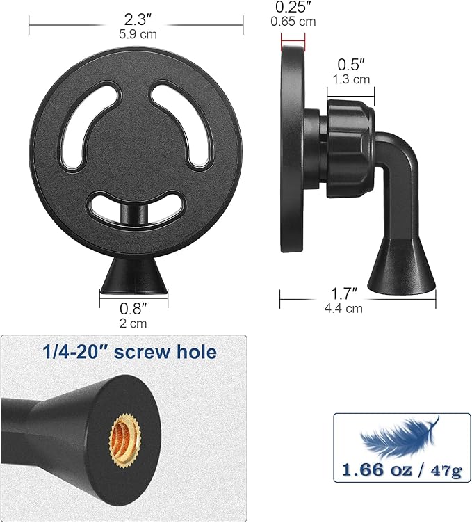 Magnetic Phone Tripod Mount Adapter with 1/4"-20 Screw Hole, Compatible with Magsafe for iPhone 17/16/15/14/13 Plus Pro Max Mini Series, Adjustable Phone Holder for Tripod, Ring Light, Selfie Sticks