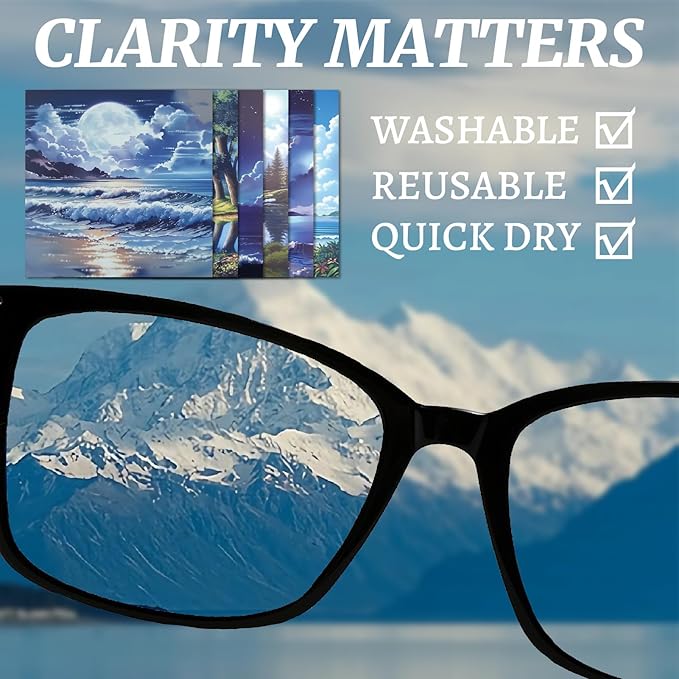 CREATCABIN 6 Packs Microfiber Cleaning Cloth Scenery Design Microfiber Cloth Soft Multi-Color Glasses Cleaner Wipes Cloth for Reusable Eyeglasses Camera Cell Phone Screens Glasses 6 x 6 Inch
