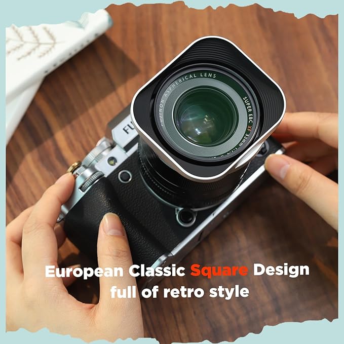 Haoge Silver Metal Square Lens Hood for Fujifilm XF33mm F1.4 R WR Lens, Fujinon XF 16-50mm,Fuji XF 23mm f/1.4 R LM WR Lens Hood Shade Bayonet Mount