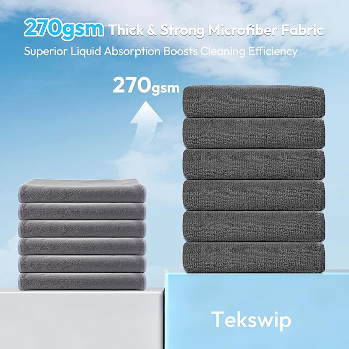 Microfiber Cleaning Cloth 12"X12" 12 Pack Grey Lint Free Microfiber Towels for Cars-Extra Thick, Streak-Free, Fast Absorbent - Reusable Multi-Purpose Housekeeping Rags for Cars