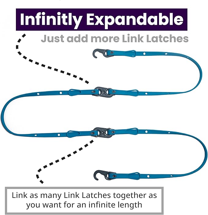 Mella Link Latch Multi-Configuration Adjustable Bungee Cords with Hooks - Flat Silicone Bungee Straps with Hooks - Expandable 8"-36" Bungee Tie Down Fastening System (3-Pack)