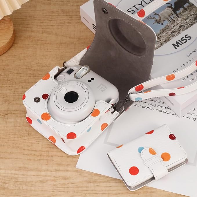 Frankmate Protective Case Compatible with Mini 12 11 9 8 Instant Film Camera with Accessory Pocket and Adjustable Strap (Polka Dot)