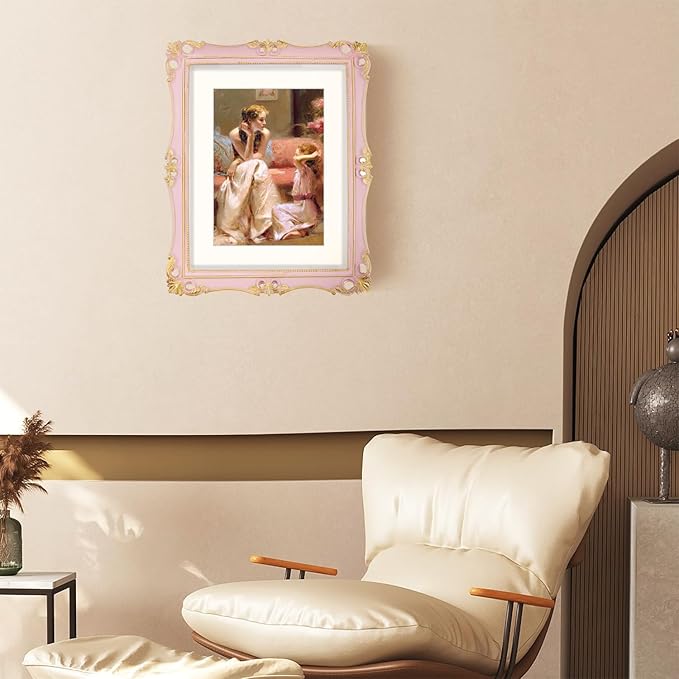 SIMON'S SHOP 11x14 Picture Frame Matted to 8x10, Vintage Poster Frames for Gallery Wall Display, Pink Photo Frames 11x14 with Mat, Antique Home Décor