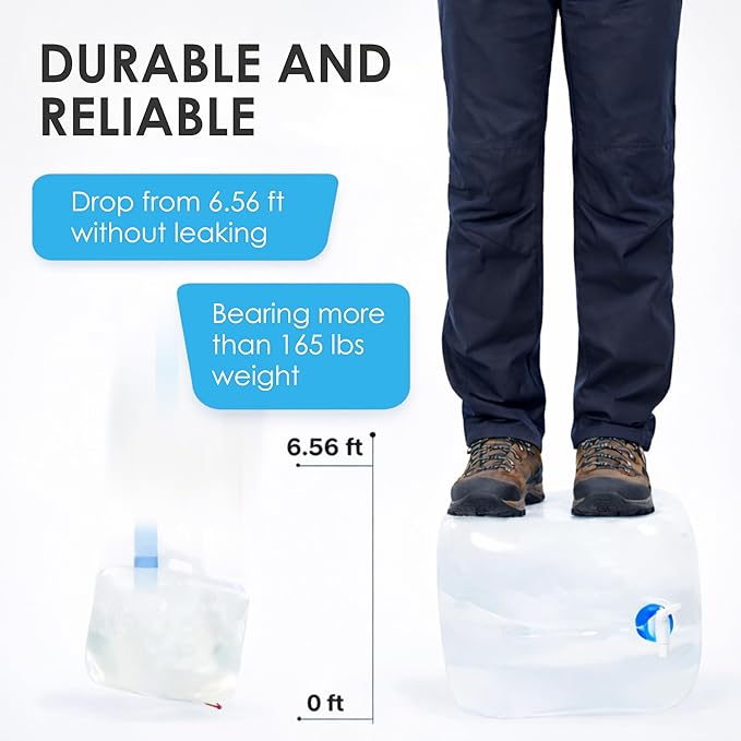 Collapsible Water Container Jug, 4×5.3 Gallon BPA Free Camping Water Storage Canteen with Spigot, for Hiking Backpack RV Outdoors & Emergency, Portable Survival Kit - Food Grade Transparent PE