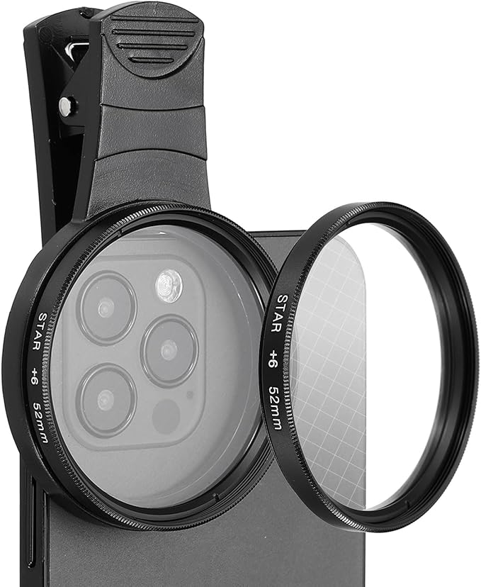PATIKIL 52mm Phone Camera Lens, Clip-On 6 Point Star Filter Circular Polarizing Lens for Most Smart Phones and DSLR Cameras, Black