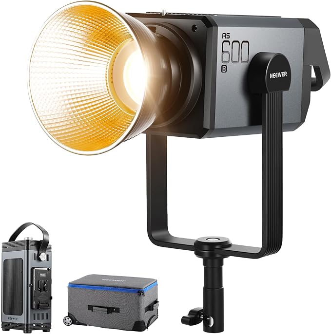 NEEWER AS600B COB LED Continuous Output Video Light with 2.4G/APP Control, 600W Output 2700K-6500K CRI96+/TLCI98+ PWM Dimming Source Match 12 Scenes Bowens Mount Silent Fan for TV News Studio