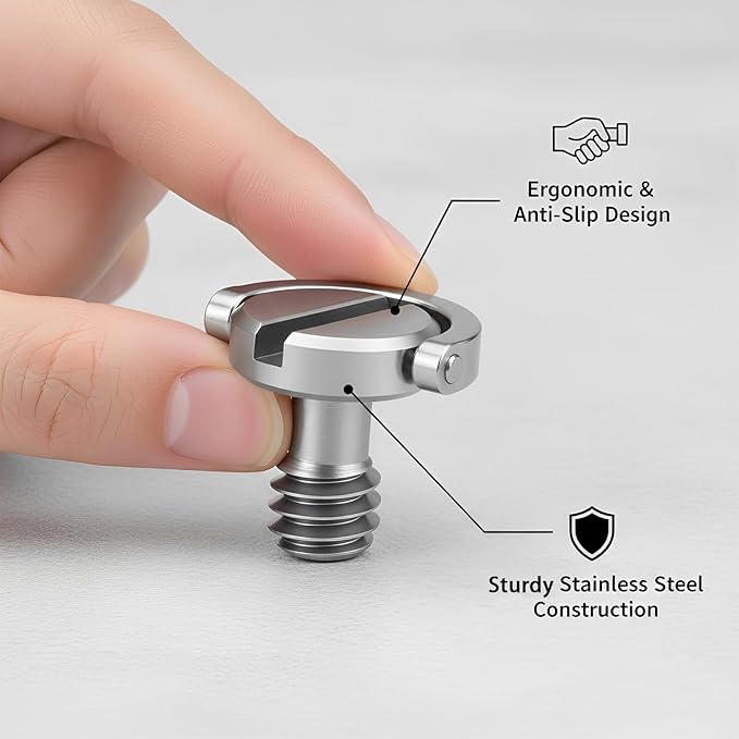 D-Type Screw with D-Ring, 2 Pack Camera Tripod Screws for Mounting Case, Quick Release Plate and Cameras Accessories (Silver)