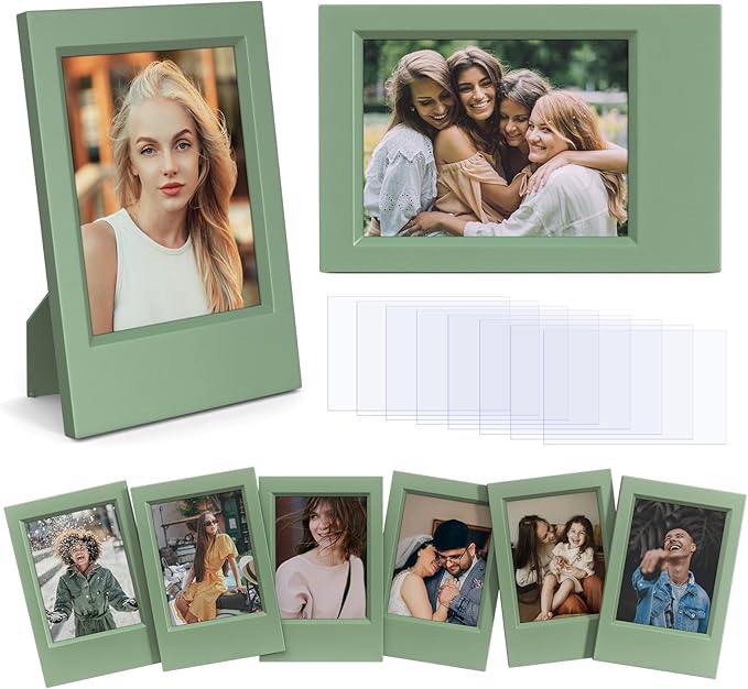 HIYQIN 8 Pack 2x3 Mini Photo Frames for for Fuji Instax Mini 3 inch Picture/Polaroid 3-Inch Films - for Desktop Display Small Wallet Size Picture frame with Clear Protective Covers - Green