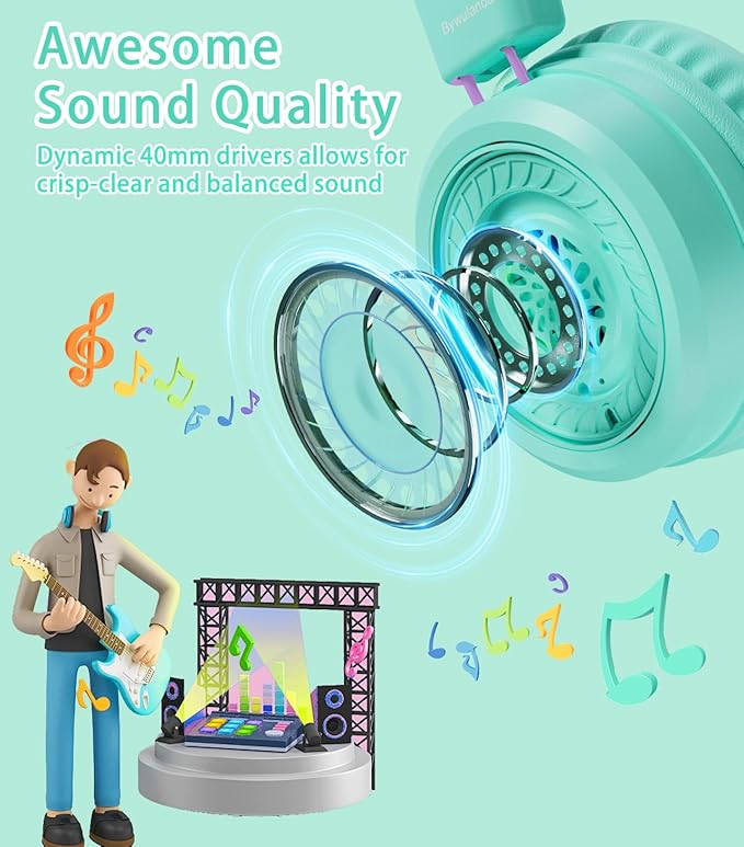 Kids Headphones with LED Lights for School, Upgrade USB Type C Kid Headphone with Microphone, Volume Limiter 85/94dB, Wired On Ear Headphones for Boys/Girls/Tablet/Travel -Green