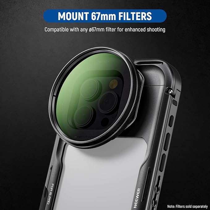 NEEWER 16 Pro Max Cage, Quick Release Video Rig Phone Stabilizer Compatible with iPhone 16 Pro Max with 67mm Filter Adapter, 17mm Lens Backplate, T Mount Lens Adapter Compatible with Moment, PA074