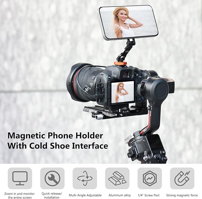 VRIG Magnetic Phone Tripod Mount for Magsafe, Aluminum iPhone Tripod Mount Adapter with 1/4” Screw, 360° Cold Shoe Phone Holder for Camera, Compatible with iPhone 16/15/14/13/12 Series