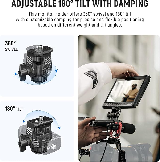 NEEWER Field Monitor Mount Holder with Cold Shoe Adapter 360 Swivel 180 Tilt Anti Twist Screw/Cleaning Cloth, Compatible with Atomos Ninja 5"/7" Camera Monitor Compatible with SmallRig Cam Cage, MA019