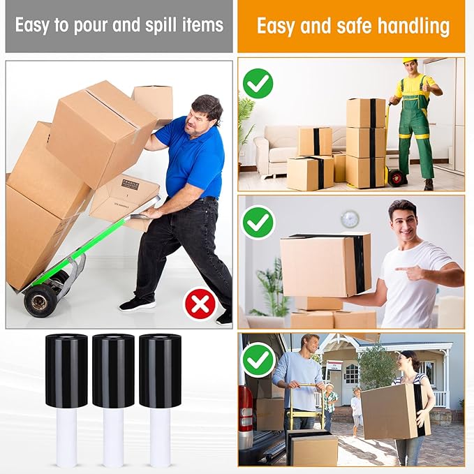 Sherr 20 Rolls 5 Inch x 800 Feet Black Stretch Shrink Wrap Film with Handle 80 Gauge Heavy Duty PE Industrial Plastic Wrap for Packing, Moving, Furniture & Pallet, Self Adhering Packaging Film