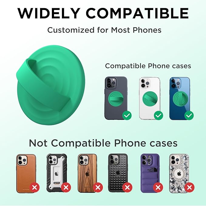 Magnetic Phone Grip Ring Holder, Liquid Silicone Magnet Cell Phone Grip Finger Loop, Compatible with Magsafe, Back of Phone for iPhone 17/16/15/14/13/12 Series, Emerald Green