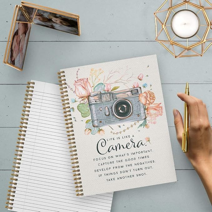 Gotcha Covered Notebooks Softcover Camera 8.5" x 11" Motivational Spiral Notebook/Journal, 120 College Ruled Pages, Durable Gloss Laminated Cover, Gold Wire-o Spiral. Made in the USA
