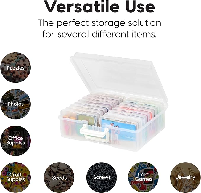 IRIS USA 4" x 6" Photo Storage Box Craft Keeper, 2-Pack Organizers with 16 Picture Containers for Tasks, Stickers, Ephemera, & Flashcards, Clear