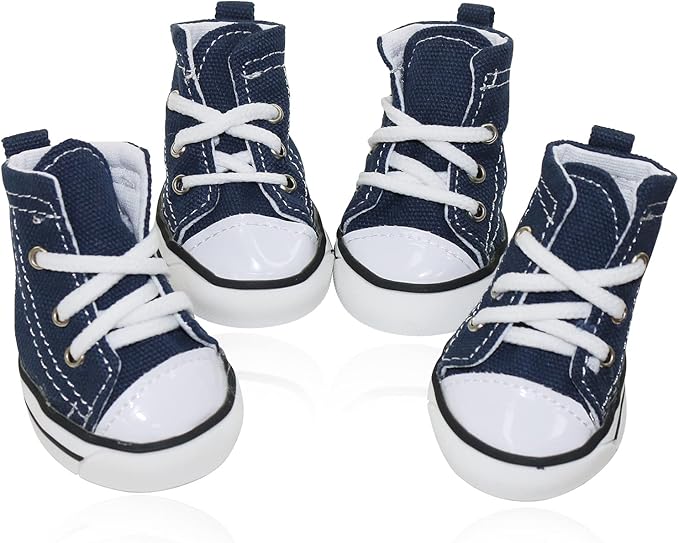 Pet Dog Shoes, Puppy Canvas Sport Shoes Sneaker Boots, Non Slip Causal Shoes Dog & Cat Paw Protective Cover for Outdoor Walking, Sports and Hot Pavement, 4pcs