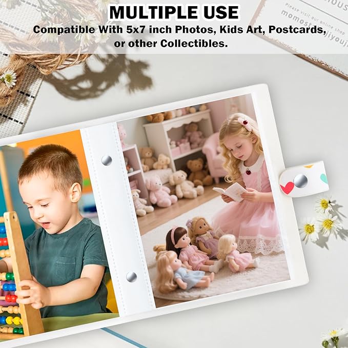 2 Pack Small Photo Album 5x7 Holds 52 Pictures Leather Cover 5 x 7 Album Mini Picture Book Acid Free Inner Pages Portable Albums Book for Wedding Family Boys Girls Art Work(White)