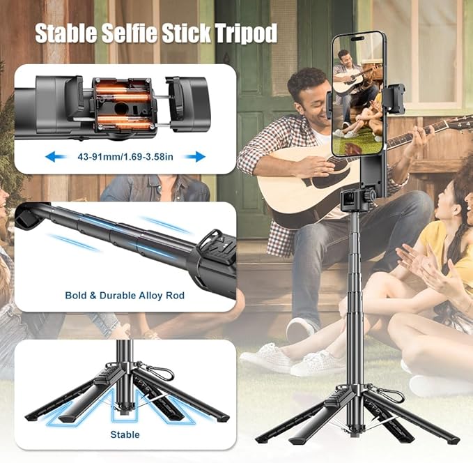 Smartphone Gimbal Stabilizer with Remote Control, Selfie Stick & Tripod, One-Touch Horizontal/Vertical Switch & 360° Automatic Rotation, Compatible with iPhone and Android
