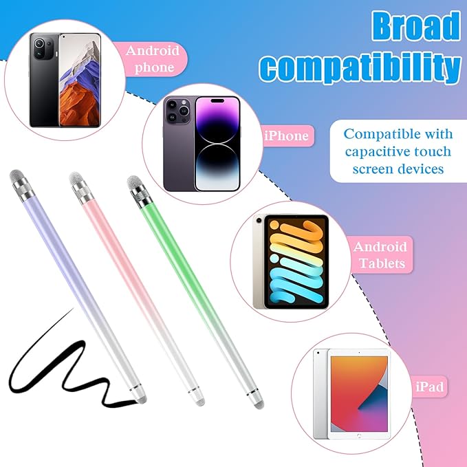 Bopomofo 3PCS Stylus Pen for Touchscreen,Stylus Pen for iPhone/iPad/Tablet Android/Microsoft/Surface,Compatible with Touch Screens(Purple/Pink/Green)