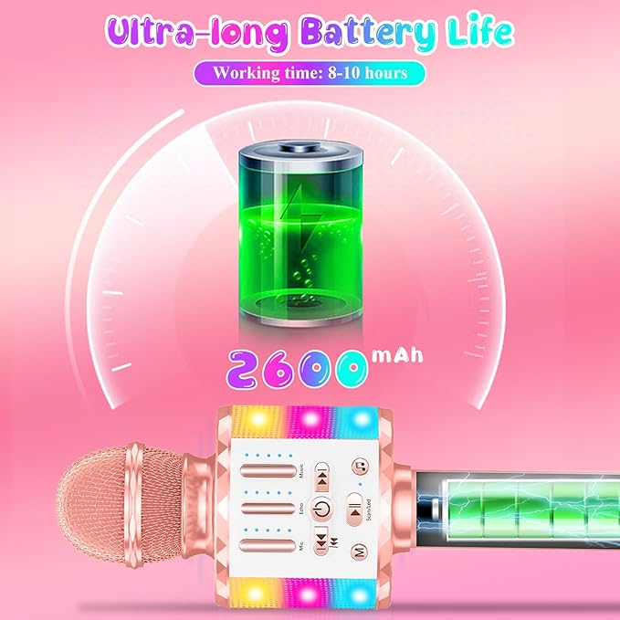 Karaoke Microphone Toys for Kids, Wireless Bluetooth Mic with Lights & Speaker, Portable Home KTV Player System, Perfect Birthday Party for 3-12 Year Old Boys & Girls
