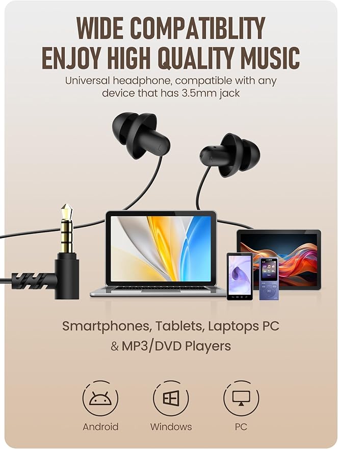 Hearprotek Sleep Earbuds, 3.5mm Lightweight Soft Noise Reduction Earbuds Wired with Mic and Volume Control