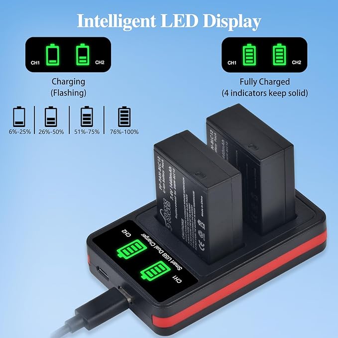 Pickle Power DMW-BLC12 DMW-BLC12PP Battery 2 Pack and Charger for Panasonic Lumix G7 G85 DMC-FZ1000,DC-FZ1000 II, DMC-FZ300, DMC-GH2, DMC-G5, DMC-G6, DMC-GX8, DMC-FZ200, DMC-FZ2500 Cameras
