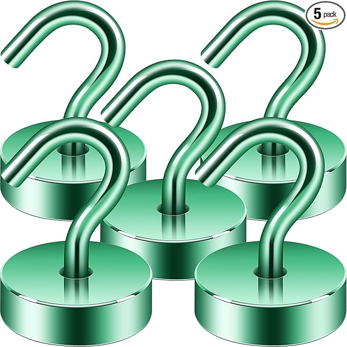 Neosmuk Magnetic Hooks, Cruise Ship Essentials, 40lb+ Heavy Duty Magnetic Hooks for Cruise Cabins, Refrigerator, Grill, Hanging, and Travel | Extra Strong Must-Haves Magnet Hook,Green,Pack of 5
