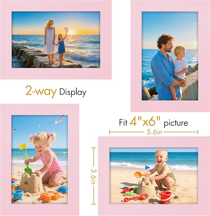 Vittanly 4x6 Picture Frame, Made of Solid Wood and Shatterproof Plexiglass, Wooden Photo Frame for Wall Mounting or Tabletop Display, Picture Frame for Home Decor with Stand, Pink, 1 Pack