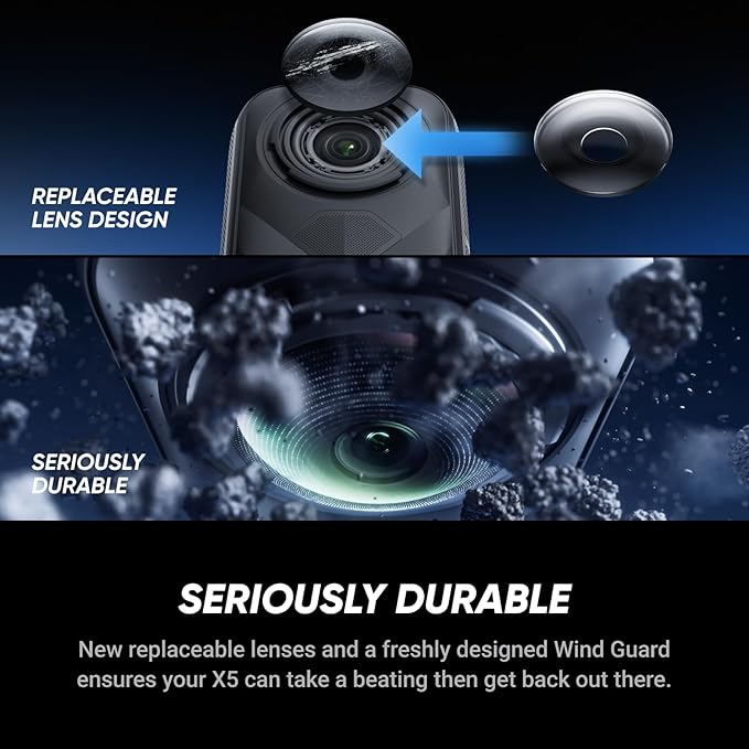 Insta360 X5 Starter Bundle - Waterproof 8K 360° Action Camera, Leading Low Light, Invisible Selfie Stick Effect, Rugged & Replaceable Lens, 3-Hour Battery, Clear Audio, Stabilization