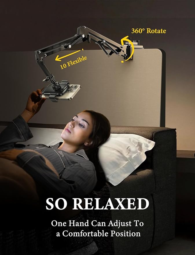 LISEN Gooseneck Phone Holder for Bed Desk [3rd Upgrade] Cell Phone Stand for Desk Bed Gaming Accessories,Gifts for Men Seniors Tech Magic Arm Mount for Recording Filming Laying Down Flexible Arm Clamp