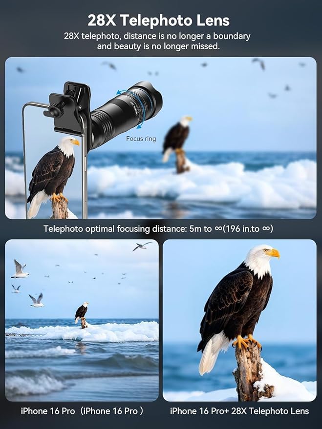 MIAO LAB 28X HD Telephoto Lens for iPhone/Samsung/Android | High Power Telephoto Camera Lens, Universal Smartphone Compatibility