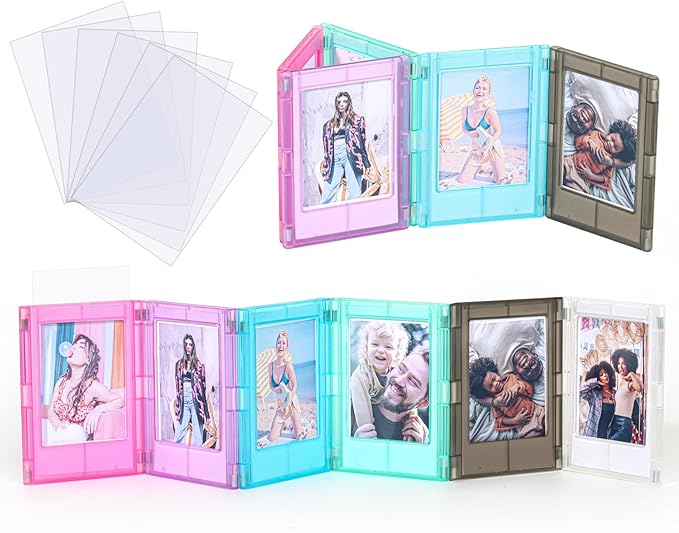 JOYZO 2x3 Magnetic Picture Frames, 6 Pack Small Frames with Front Covers for Fujifilm Instax Mini Films, fits for Polaroid Instax 12 11 90 8 41 99 40 50 EVO Desk Refrigerator Display(Semi-Clear)