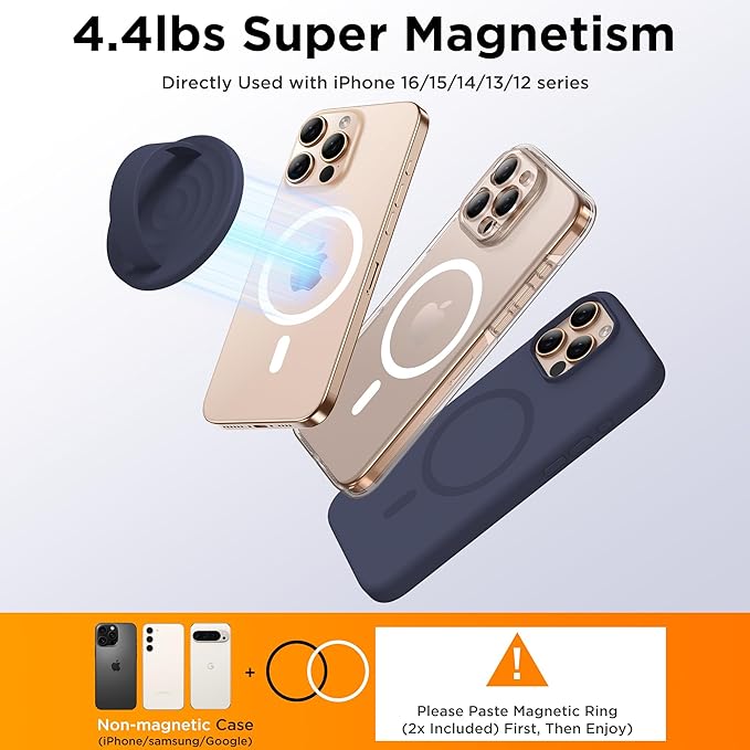 Magnetic Phone Grip Ring Holder, Liquid Silicone Magnet Cell Phone Grip Finger Loop, Compatible with Magsafe, Back of Phone for iPhone 17/16/15/14/13/12 Series, Midnight Blue