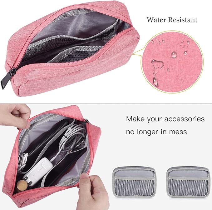 Electronic Organizer Bag, Travel Cable Organizer Bag Waterproof Portable Electronic Accessories Storage Multifunctional Case for Charger, Mouse, Power Bank, Cosmetics Kit (Small+Big, Pink)