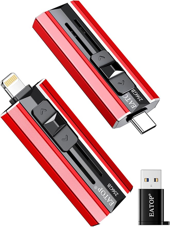 EATOP 256GB Flash Drive Intended for iPhone iPad, Memory Stick Storage for Photos and Videos Backup, Compatible with iPhone iPad Android PC, Plug and Play, No Application Required (Red)