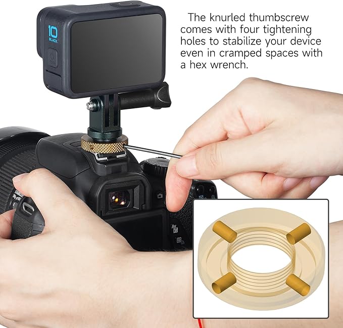 MINIFOCUS Hot Shoe to GoPro Mount Adapter, Camera Cold Shoe Mount Adapter with Aluminum CNC Thumb Screw for GoPro Hero 13/12/11/10/9/8/7/6/5/4, DJI Osmo Action, Campark and Other Action Cameras