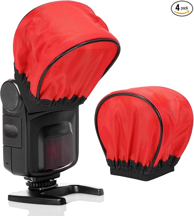 PATIKIL 3.7" x 3.5" Soft Mini Flash Diffuser Cap, 4 Pack Universal Elastic Flash Diffuser Cover for DSLR Camera Flashlight, Red
