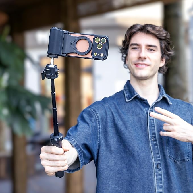 Magnetic Phone Camera Grip,Shutter Grip for iPhone 17 Pro Max with Bluetooth Remote & 1/4" Tripod Screw for iPhone Air 16 15 14 13 Android Smartphone Camera Handle Holder for Video Photo Fun Shooting