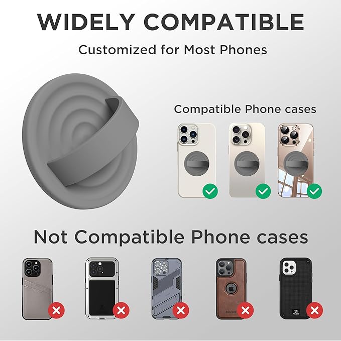 Upgraded Magnetic Phone Grip, Liquid Silicone Soft and Portable, Removable Finger Loop Ring Grip Holder for iPhone, Strong Magnetic Attraction, Compatible with MagSafe Phone Case, Space Gray