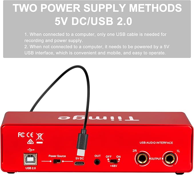2x2 USB Audio Interface for PC, with 48V Phantom Power, 24Bit/192kHz High-Fidelity, Mic Preamplifier XLR/TSR/TS Ports, Compatible for Guitarist, Vocalist, Podcaster or Producer